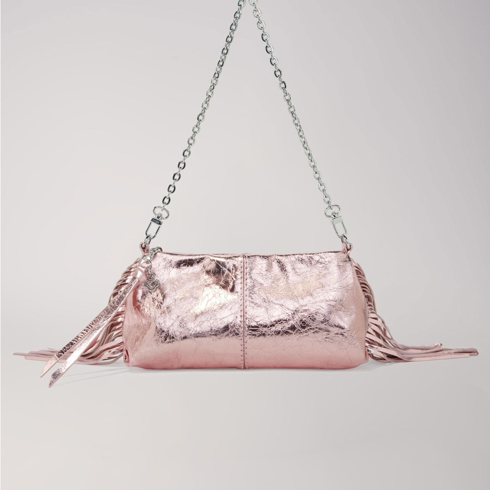 Maje Shimmering Pink Fringe Shoulder Bag